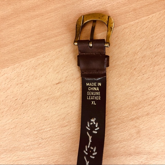 Vintage Handmade Embroidered Brown Leather Buckle Belt XL - Picture 4 of 5